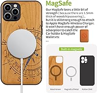 Vista 5 de Carveit Funda protectora de madera de diseñador para iPhone 12 Pro Max, cubierta magnética, grabado de madera e incrustaciones de concha, funda