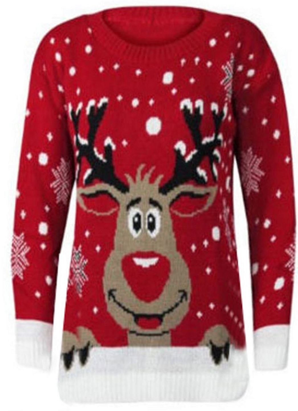 Womens Reindeer Christmas Xmas Gift Jumper Knitted Jumper Ladies