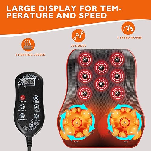 Miniatura 4 de Uincin Masajeador de espalda con calor - Almohada masajeadora de cuello de tejido profundo 3D, masajeador Shiatsu mejorado para cuello y espalda,