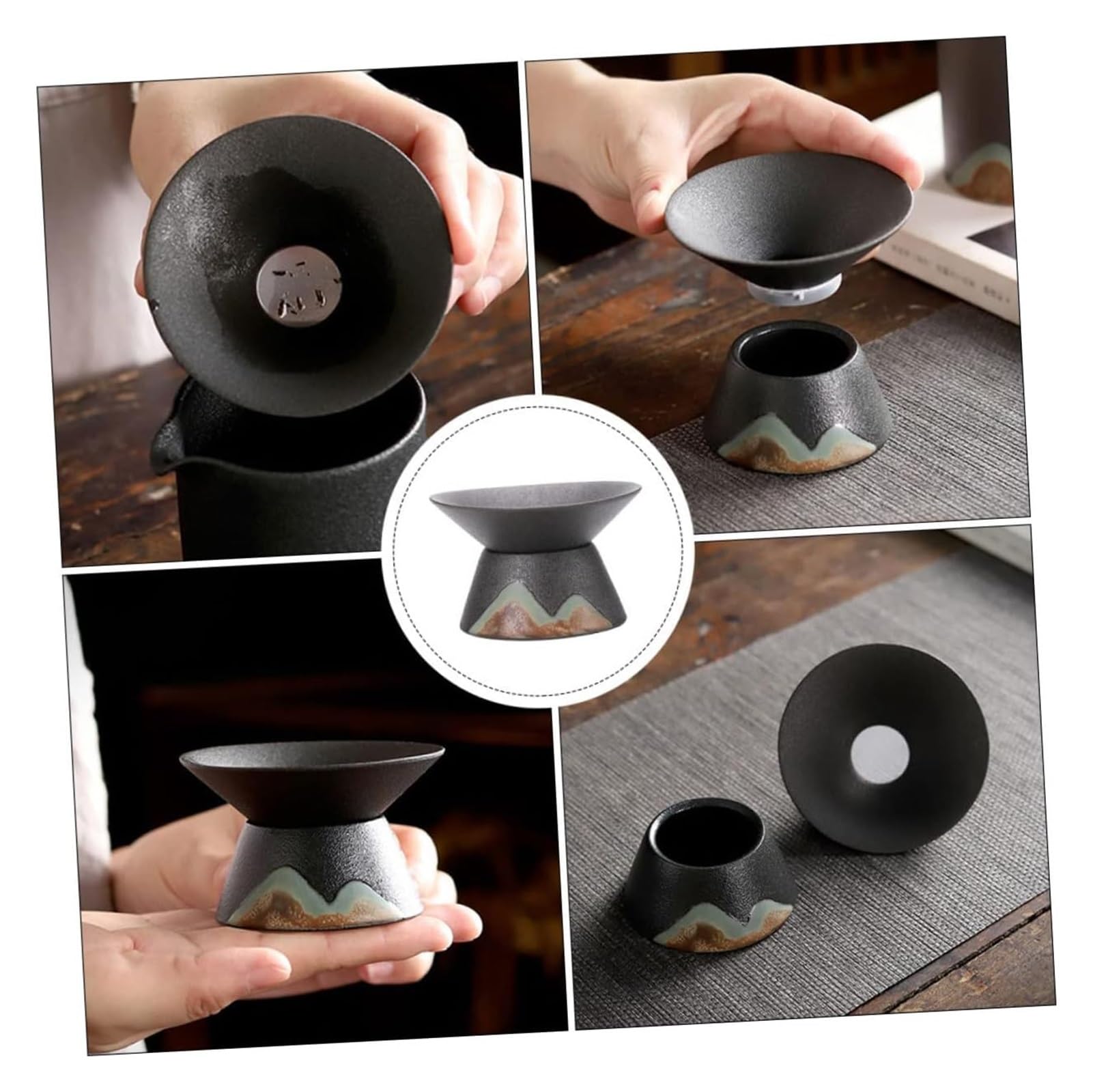 Tee-Ei Tasse Teetasse 3 Stück Teefilter Teesieb Kung Fu Tee-Ei Keramik Tee-Ei Chinesischer Perkolator Kaffeefilter Tee Steeper Kleine Kaffeefilter Keramik Handwerk Teefilter Tee Kaffee (