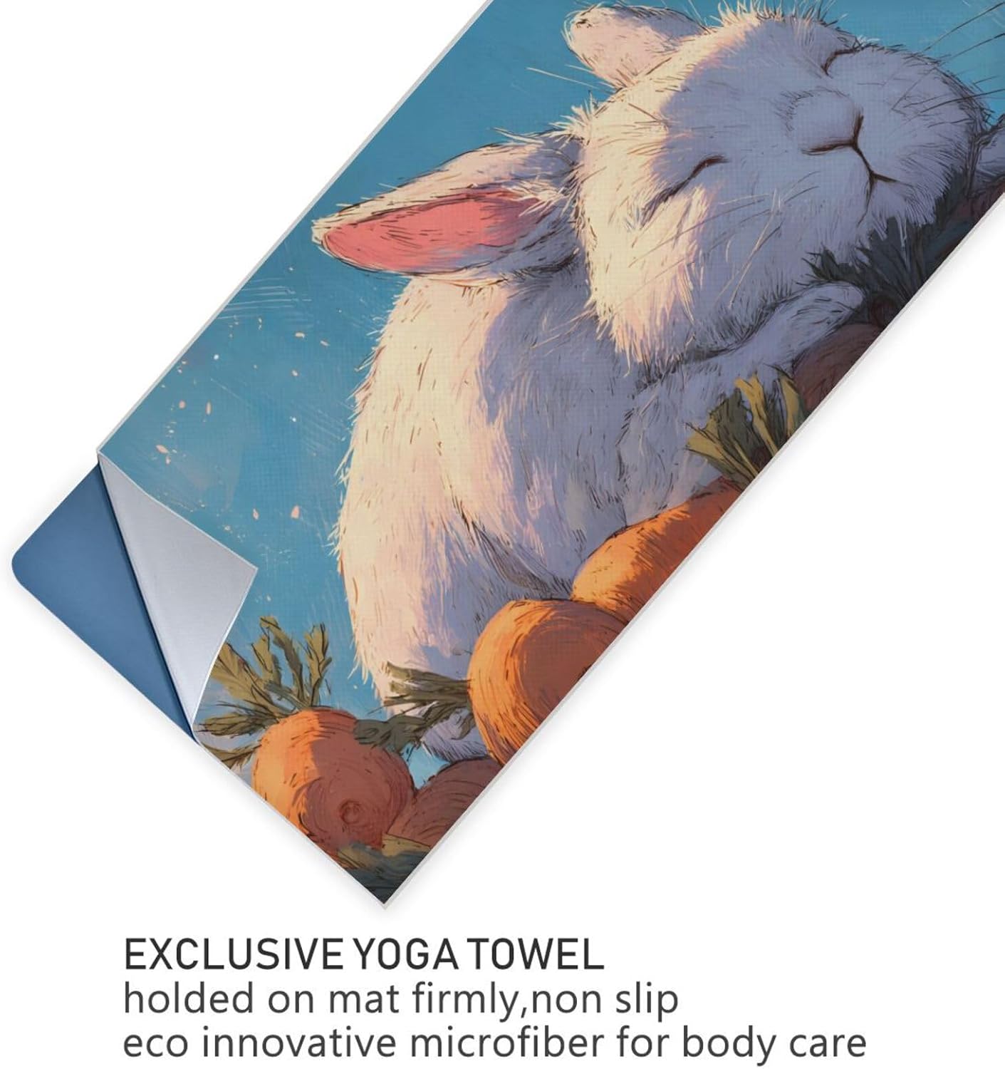 Hot Yoga Towel Rabbit Carrot – Stylish, Non-Slip, Grip Dots, Super Absorbent, 27" x 73" - Yoga Mat Towels for Exercise, Fitness