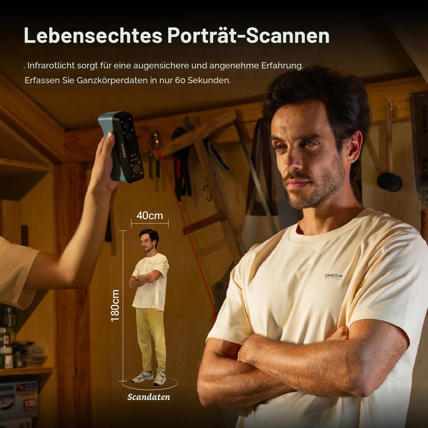 EINSTAR 2 3D-Scanner Kabellos, 17 Blaue Laserlinien & VCSEL-Infrarot, Sprayfrei Scannen auf Metall, 2.500.000 Punkte/s High-Speed, WiFi 6, 3h Akku, 3D-Laser-Scanner für CAD & 3D-Druck