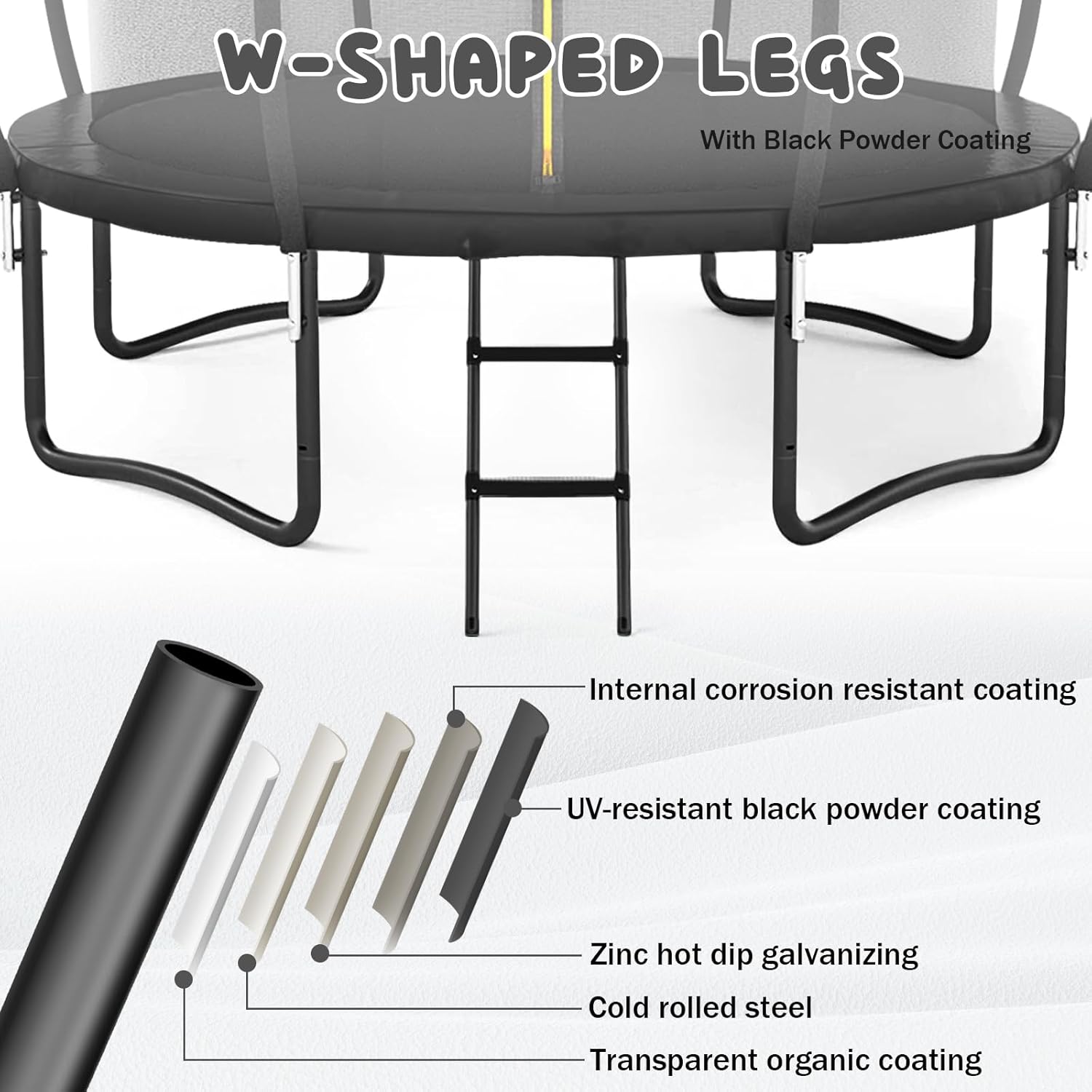 Outdoor Trampoline, Recreational Trampolines for Kids/Adults with Enclosure Net Basketball Hoop, Sprinkler, Curved Poles and Ladder, Anti-Rust Coating, ASTM Approval