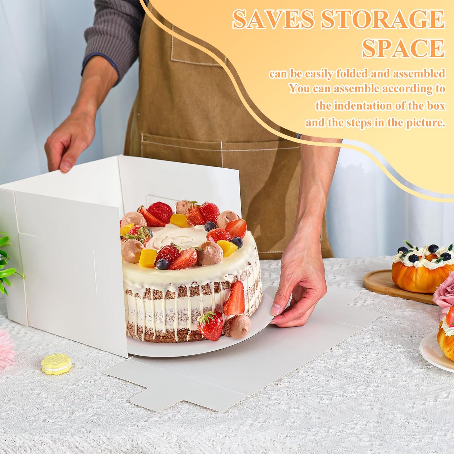 Lot De 40 Boîtes à Gâteau Carrées - 25,4 Cm Avec Fenêtre Transparente Et Planches - Pour Pâtisserie, Cadeaux - 5