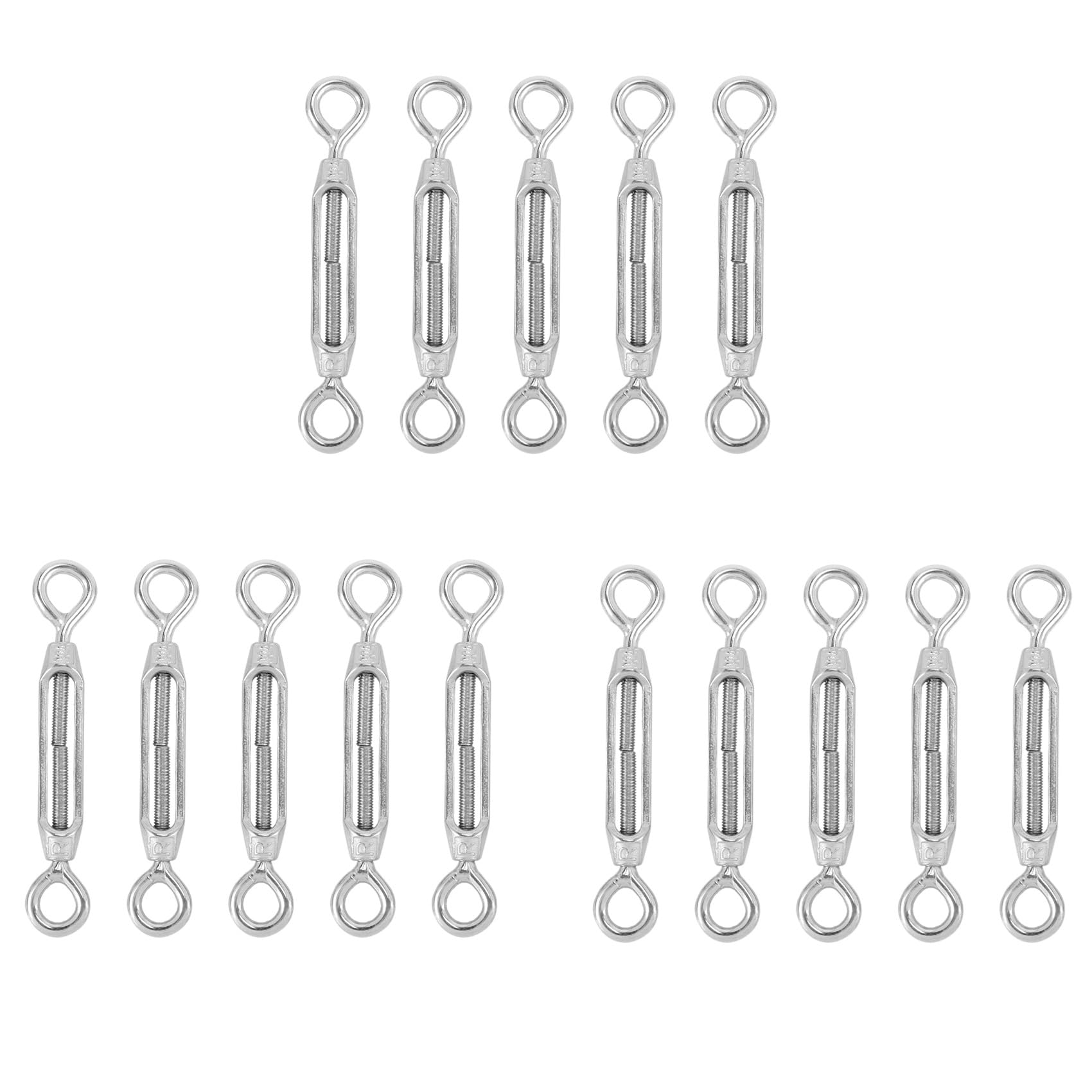Jnchdghwa Silver Stainless Steel 304 Eye & Eye Turnbuckle Wire Rope Tension (15Pcs)