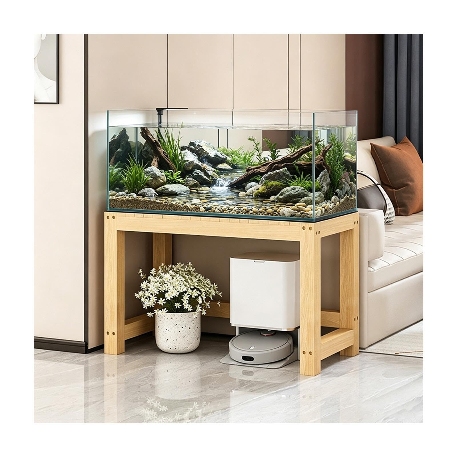 Mobile per Acquario, Supporto in Legno per Acquario | Struttura in Legno Massello, Elevata Capacità di Carico e Vano Portaoggetti Inferiore(100x45x50cm/39.4x17.7x19.7in)