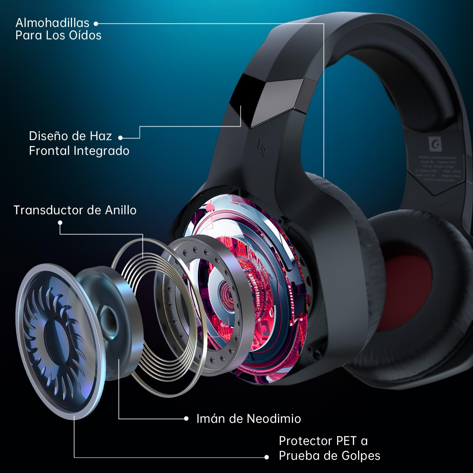 Cascos Gaming Inalambricos para PS5/PC/Switch/Mac, Auriculares Inalámbricos con Micrófono Ajustable, Cancelación de Ruido, Conexión de Baja Latencia de 2,4 GHz, Bluetooth 5.2, Duración 40Hr+