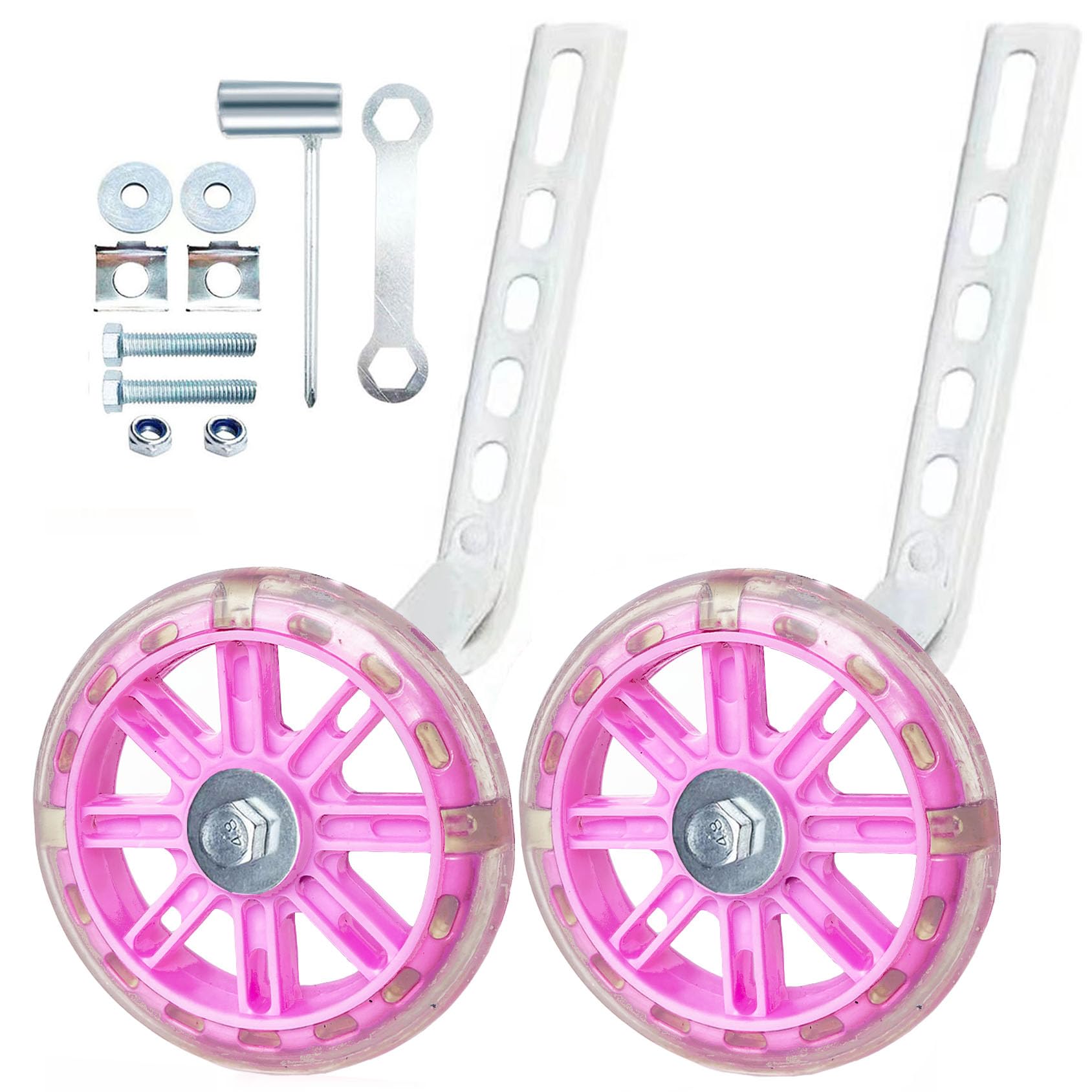 Training Wheels for12/14/16/18/20 Inch Bicycle，Flash Mute Wheel (PINK)
