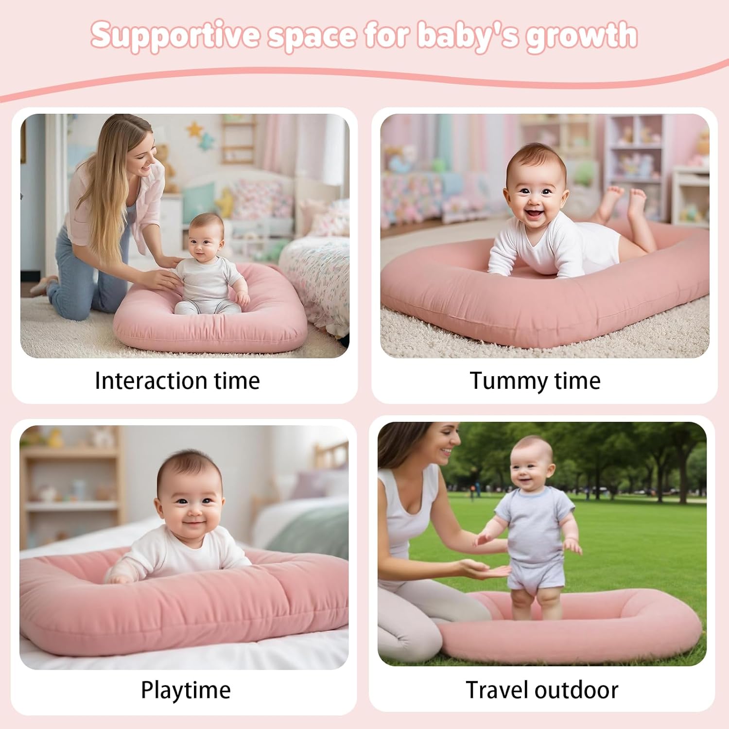 Baby Lounger for Infants Babies 0-24 Months, Bionic Organic Lounger, Soft Cotton Breathable Infant Floor Seats & Loungers for Newborn Baby Shower Gifts (Pink) - Image 3