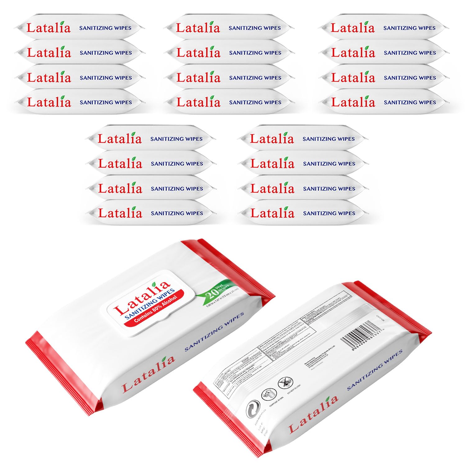 Latalia Hand Wipes Pack of 20 80 Alcohol Hand Sanitizer Wipes for Hands Face Moisturizing Gentle Convenient and