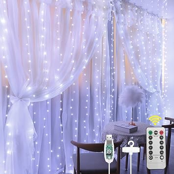 3m x 3m 300 LED Curtain Fairy Lights with 8 Modes, Waterproof USB Powered for Indoor/Outdoor Use - Cold White