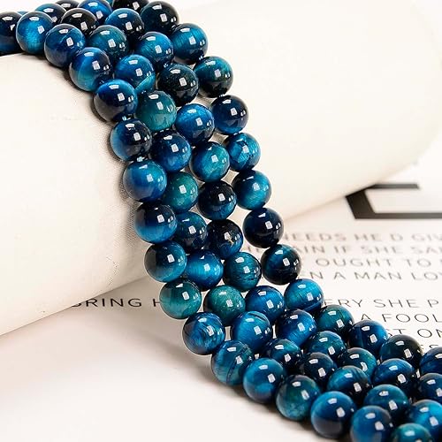 Miniatura 3 de 200 cuentas sueltas de ojo de tigre de aguamarina de 0.23 pulgadas (6 mm) para joyería, cuentas semipreciosas naturales redondas y suaves con