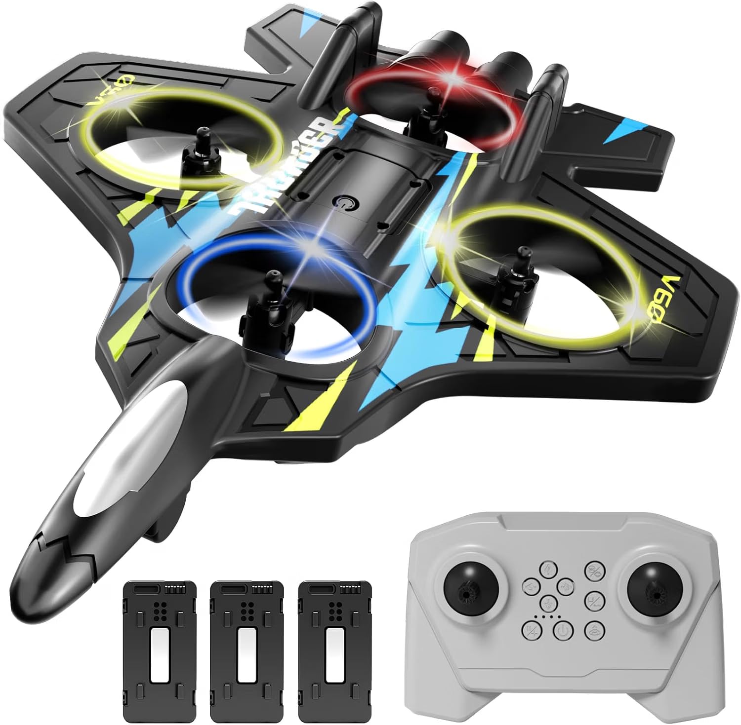 4DRC Foam Remote Control Airplane with 3 Batteries, RC Plane for Kids Adults with Lights, Stunt Roll, 3 Speed Mode, 360° Flip Fighter Jet RC Aeroplane Helicopter Drone Toys Gifts for Boys