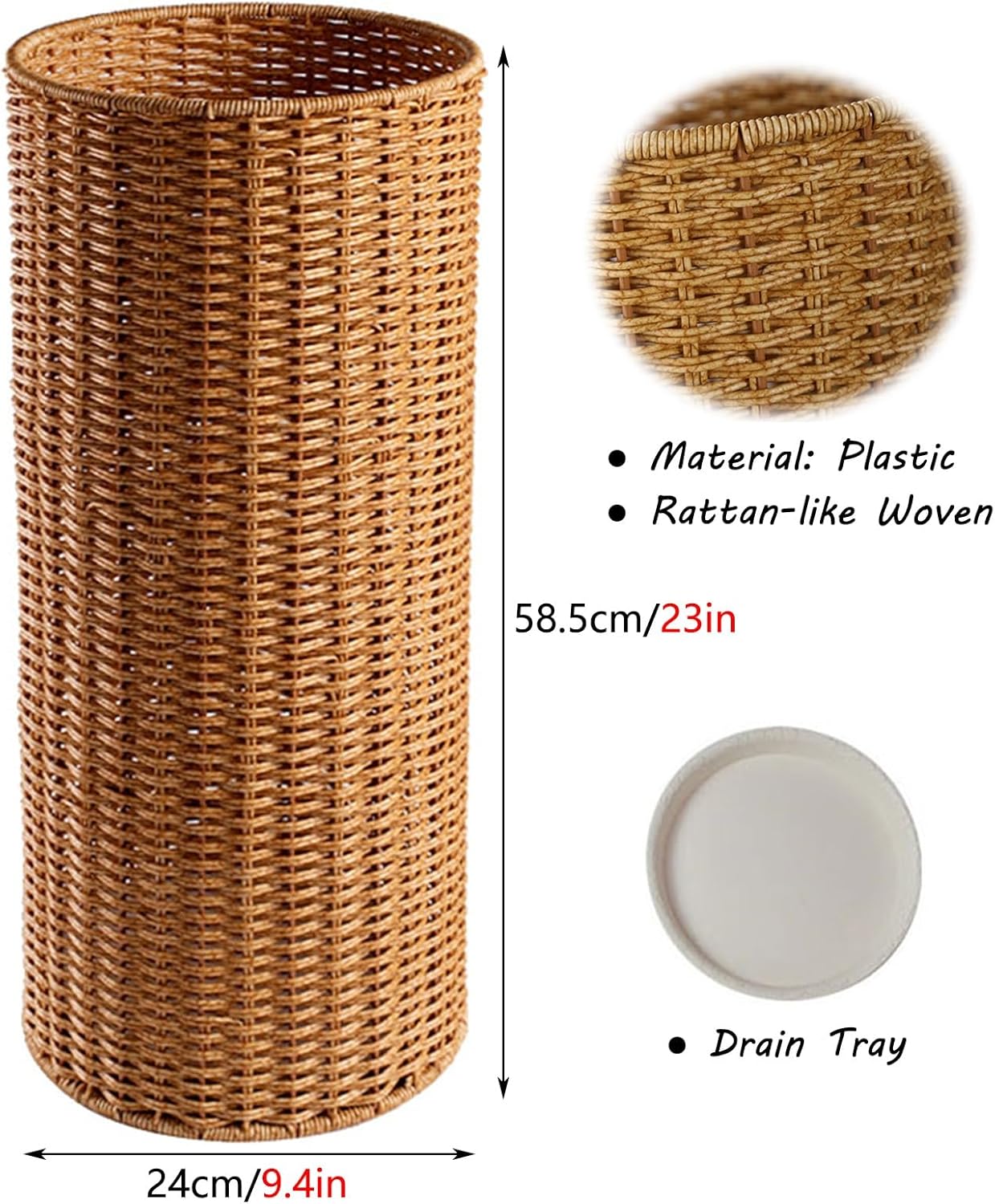 Waterproof Rattan-Like Woven Umbrella Stand - Rustic Garden Storage Bin for Umbrellas, Flowers, Posters & Paintings - Perfect for Villas & Hallways