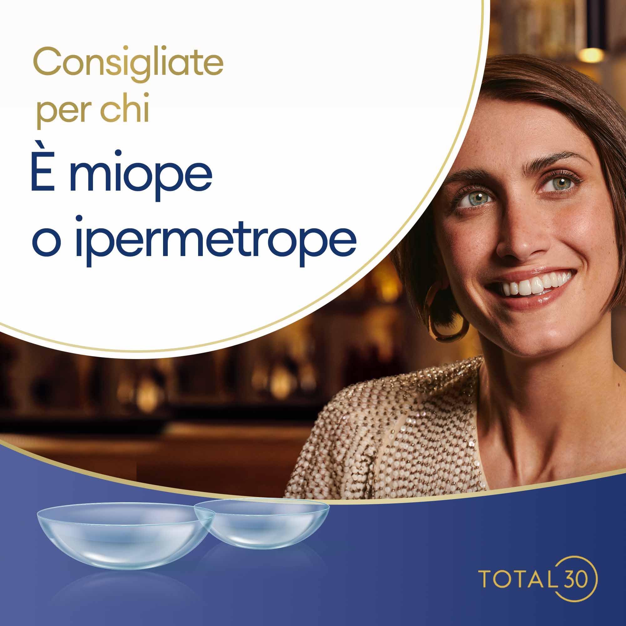 TOTAL30 lenti mensili | 3 pz | +02.50 dpt | Lenti a contatto pulite per tutto il mese. Quasi como non averle anche al giorno 30. CB 8.4 mm e DIA 14.2 mm