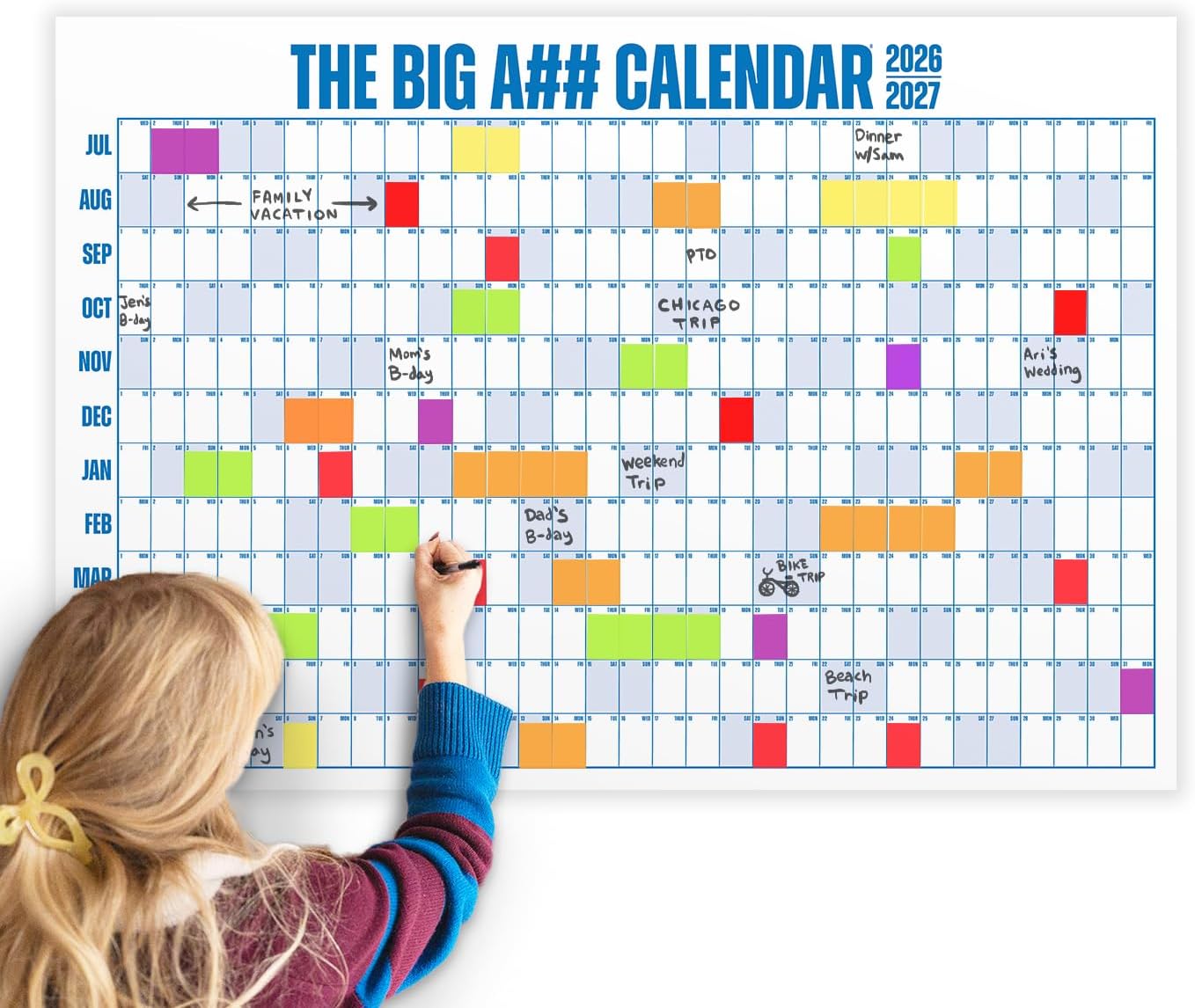 The Big A## Calendar - Academic Year Wall Calendar – July 2026 to June 2027 Dry-Erase – Includes 1 Marker & 100 Labels – Lightweight, Easy to Hang Yearly Calendar – Year at a Glance – Plan Big Goals & Adventures – Blue