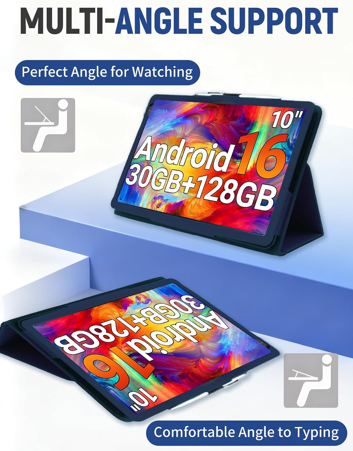 for Urao X109 10.1 Inch Android 16 Tablet Protective case, ZBAGUG Shockproof PU Protective Cover with Stand, Wristband Strap Magnetic Flip Design, Business & Travel Friendly, Blue. image 5