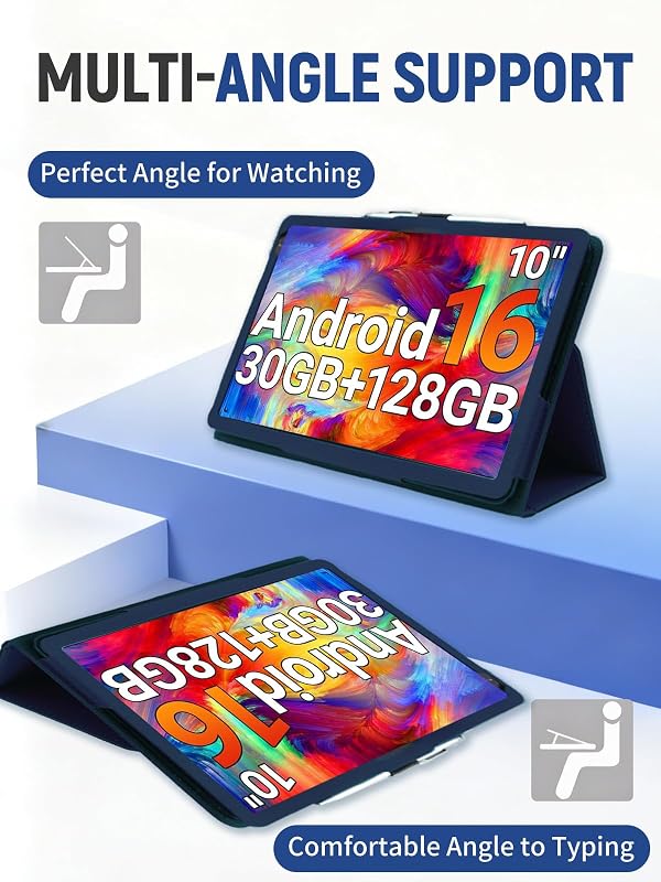 for Urao X109 10.1 Inch Android 16 Tablet Protective case, ZBAGUG Shockproof PU Protective Cover with Stand, Wristband Strap Magnetic Flip Design, Business & Travel Friendly, Blue. by ZBAGUG - Used condition - Image 5