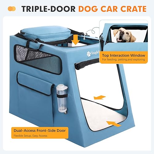 Miniatura 4 de Snagle Paw Jaula portátil para perros para viajes en automóvil, jaula de viaje plegable para perros grandes con marco de metal y ventanas de malla