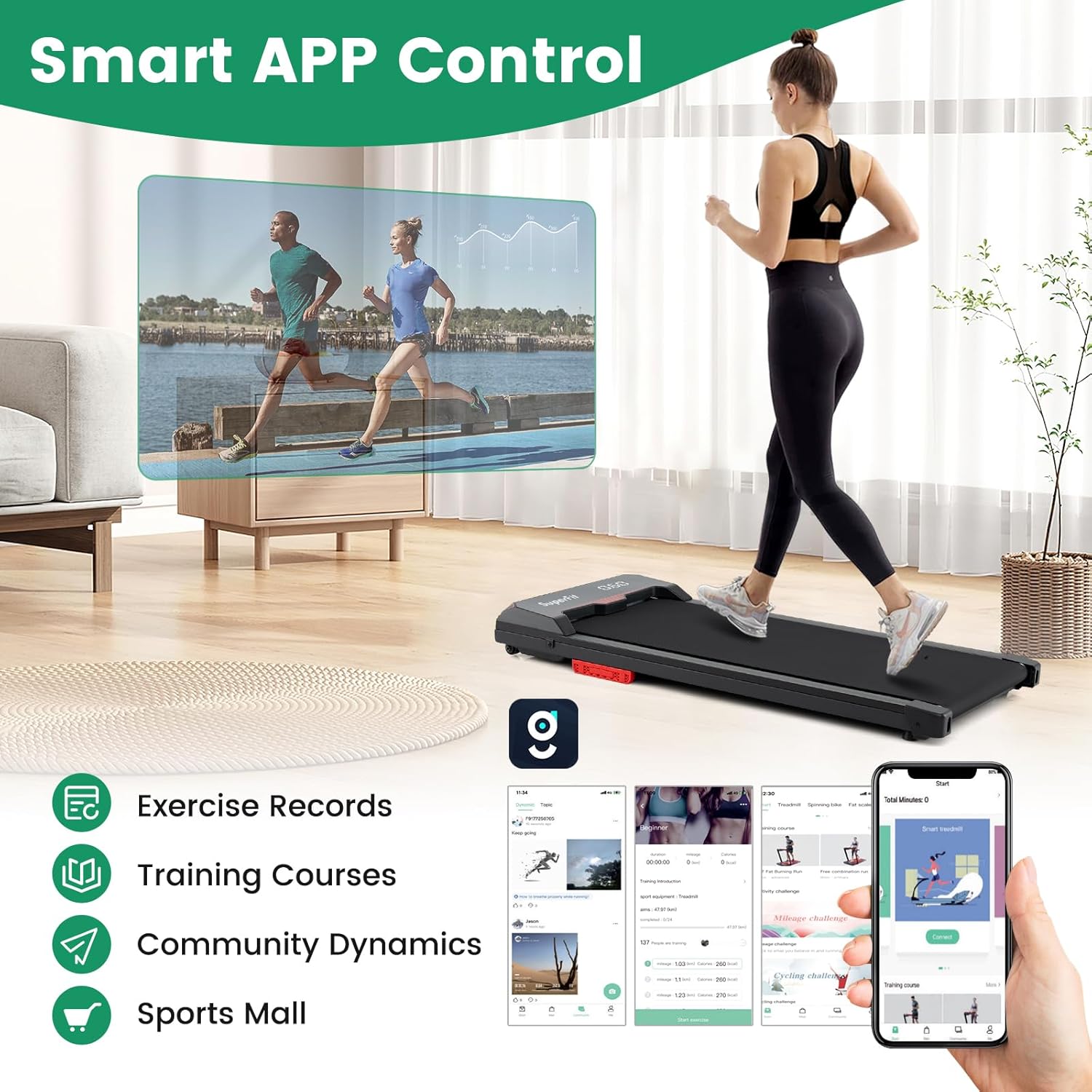3 in 1 Walking Pad, Portable Under Desk Treadmill with LED Display, APP & Remote Control, 2.5HP Brushless Electric Walking Jogging Machine for Home & Office