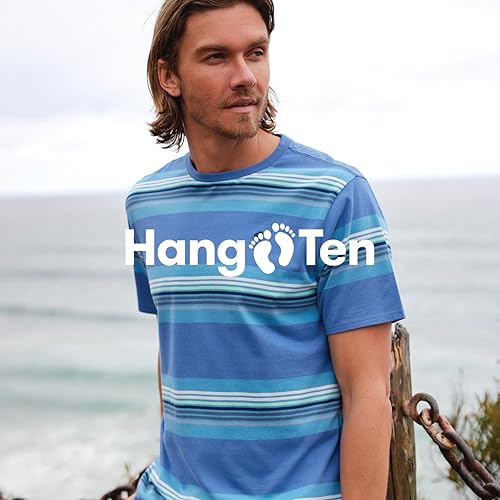 Miniatura 5 de Hang Ten Camiseta de punto sólido para hombre, camisas casuales para hombre, camiseta de punto de manga corta inspirada en la vendimia