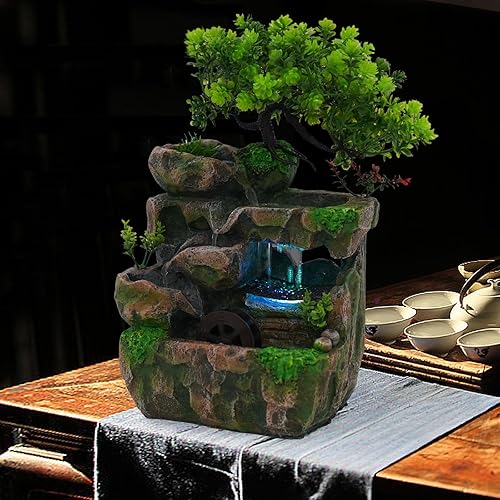 Miniatura 6 de Fuente decorativa de Feng Shui, rueda de cascada, fuente de agua, luces LED de meditación zen, cascada interior, características de agua relajantes