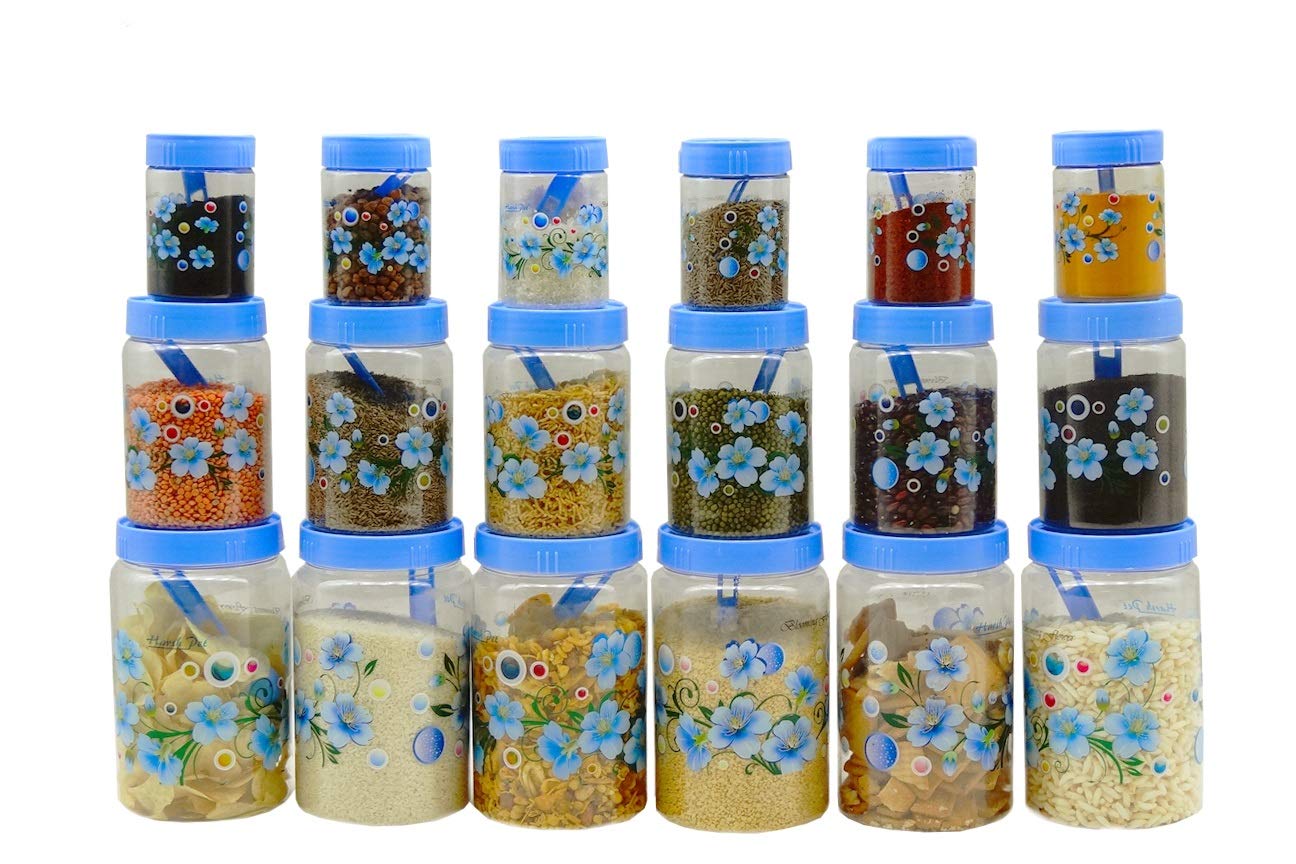 Harshpet Pet Kitchen Storage Floral Printed Royal PET Container Blue Set 18 (6x300ml, 6x750ml, 6x1500ml) (B08KGLXRDW) Amazon Price History, Amazon Price Tracker