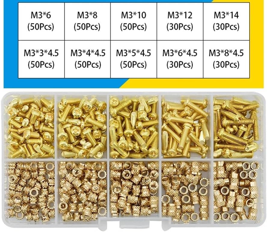 M2 M2.5 M3 M4 Brass Threaded Insert Nut and Bolts Set Cross Countersunk or Round Head Screws with Heat Knurled Nut Kit(M3B(420PCS))