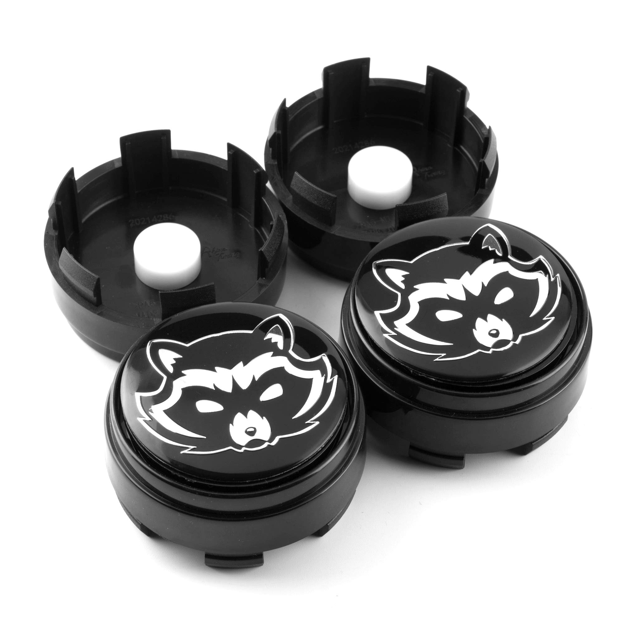 Rhinotuning 4 x 66 mm piasty z napisem w kształcie szopa, obracające się kołpaki z tworzywa ABS, kolor czarny, kołpaki do TE37 Tokyo Time Attack Rota G-Force 17" Felge F150 18" Rim