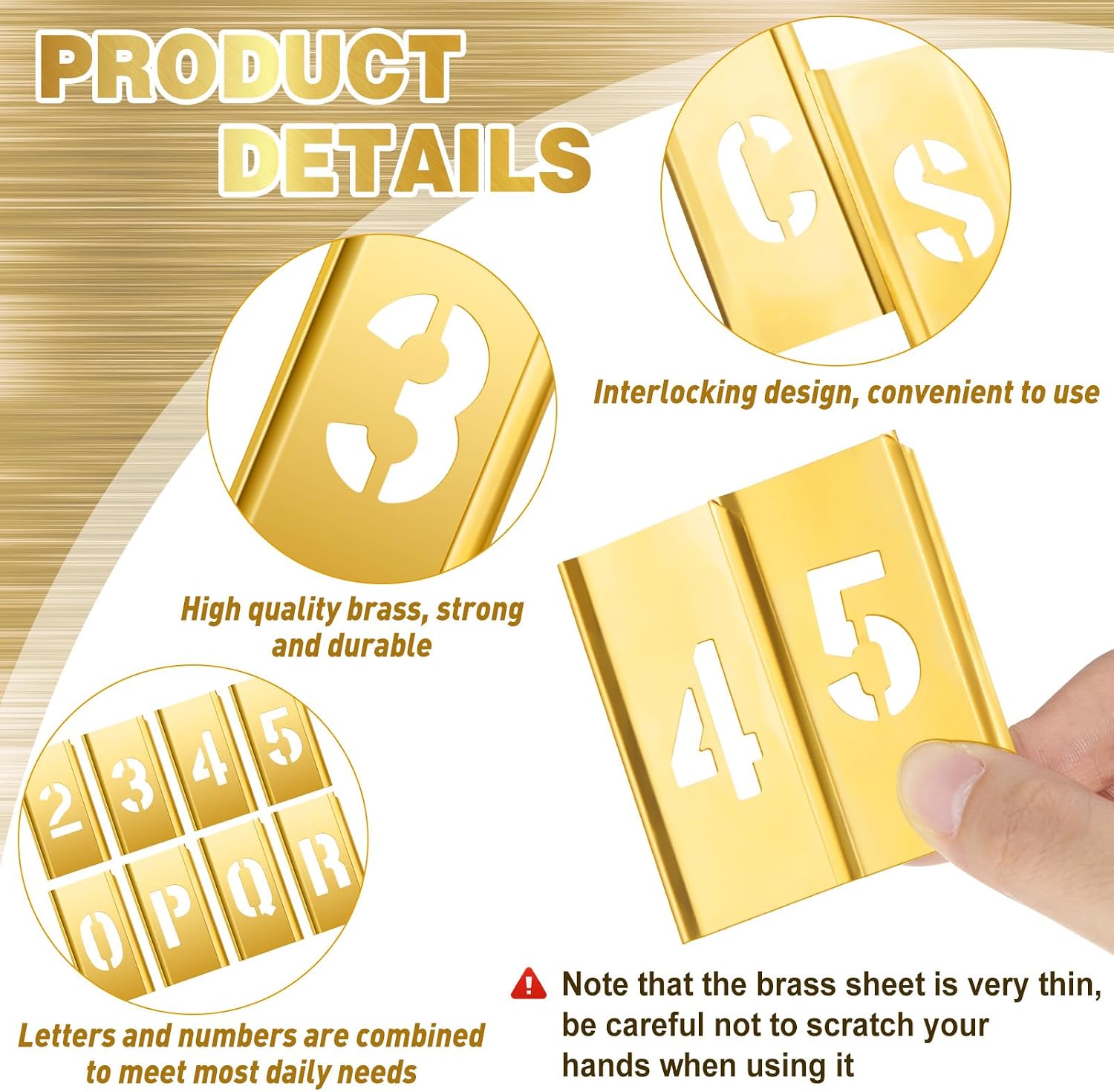 Shimeyao 71 Pcs 1 Inch Brass Interlocking Stencil Number and Letter Set with Symbol Reusable Metal Stencil Kit for Wood Fabric Glass Chalkboard Canvas Signage