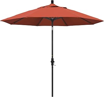 California Umbrella 9 Round Aluminum Market Umbrella, Crank Lift, Collar Tilt, Black Pole, Royal Blue Olefin