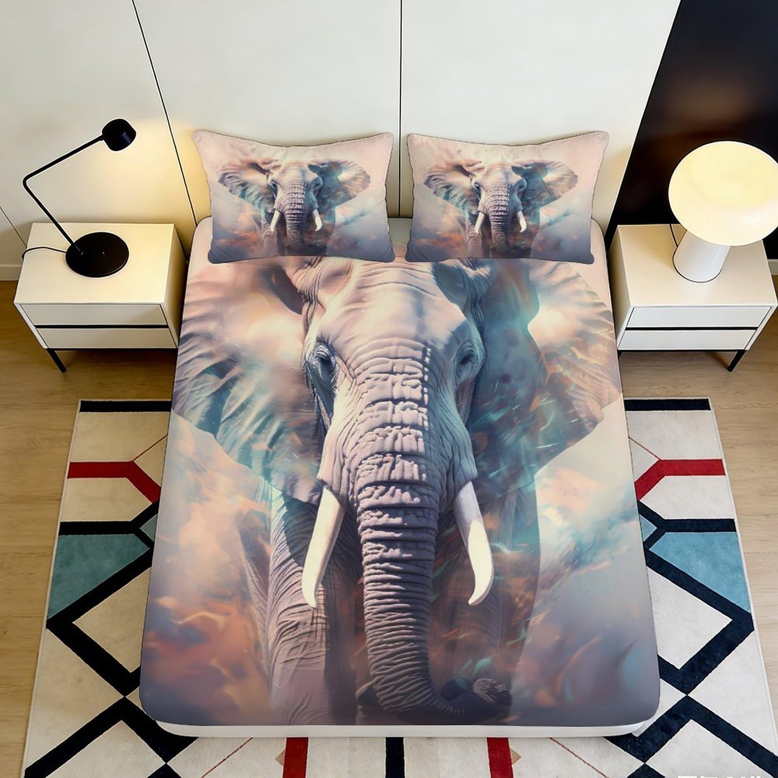 3D Printed Elephant Fitted Sheet, Microfiber Soft Touch, Wrinkle Resistant, Bed Cover for Bedroom, Home Decor, Guest Room Bedding, Easy Care, 180x200x25cm