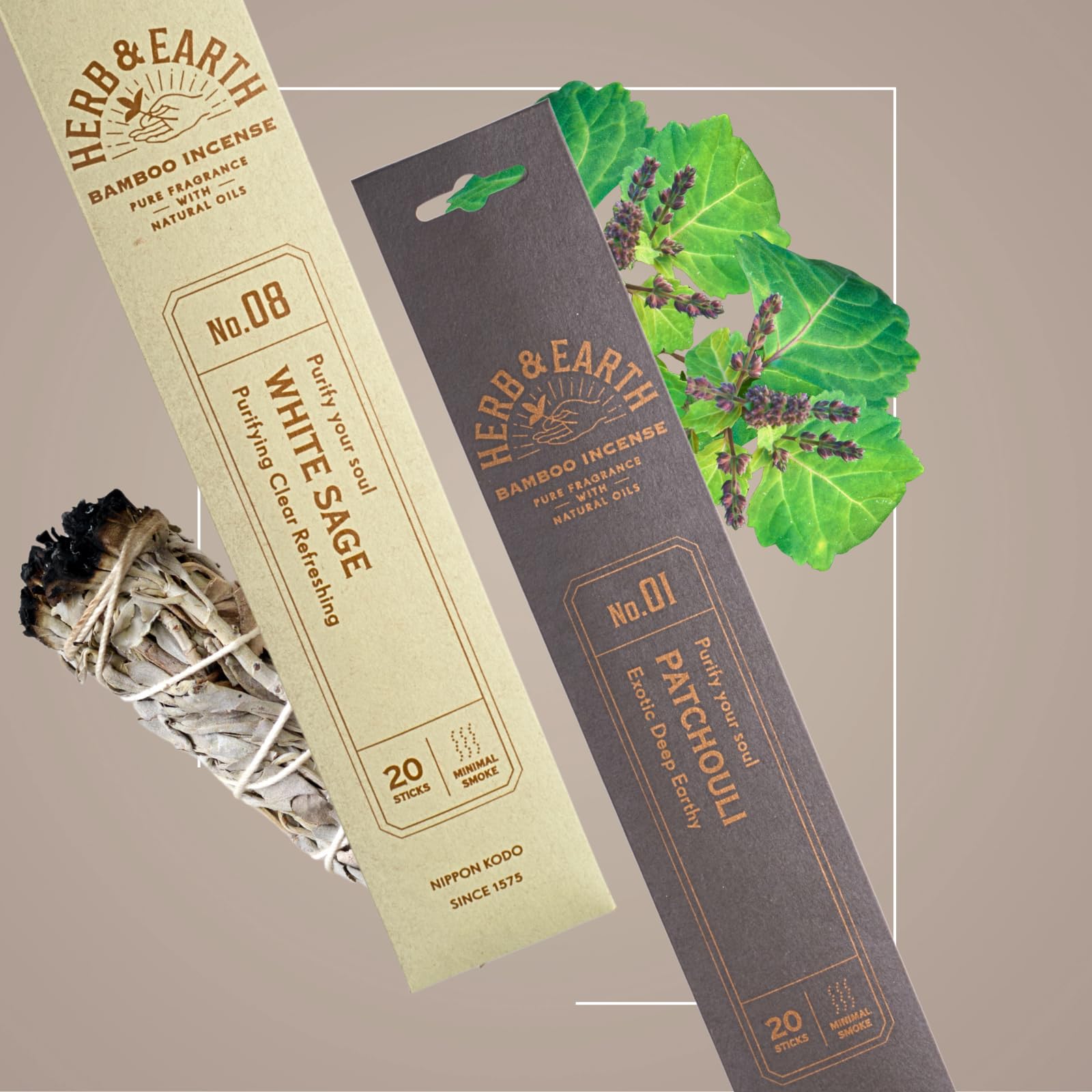 Nippon Kodo Herb & Earth Japanische Premium Räucherstäbchen 12er Set Alle Düfte | Natürliche Zutaten, intensiver Duft | 240 Sticks