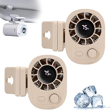 Car Clip on Fan with Led Display - 360 Rotation, 100 Speeds Adjustable, USB Rechargeable Personal Cooling Fans 1800mAh Battery, Strong Wind Ultra Quiet Khaki*2