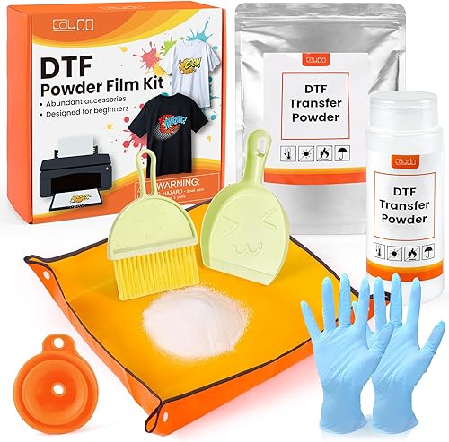 Caydo Kit de polvo DTF - Polvo DTF (17.6oz), botella de polvo, herramientas de recolección de polvo, bandeja de polvo y embudo para camiseta de