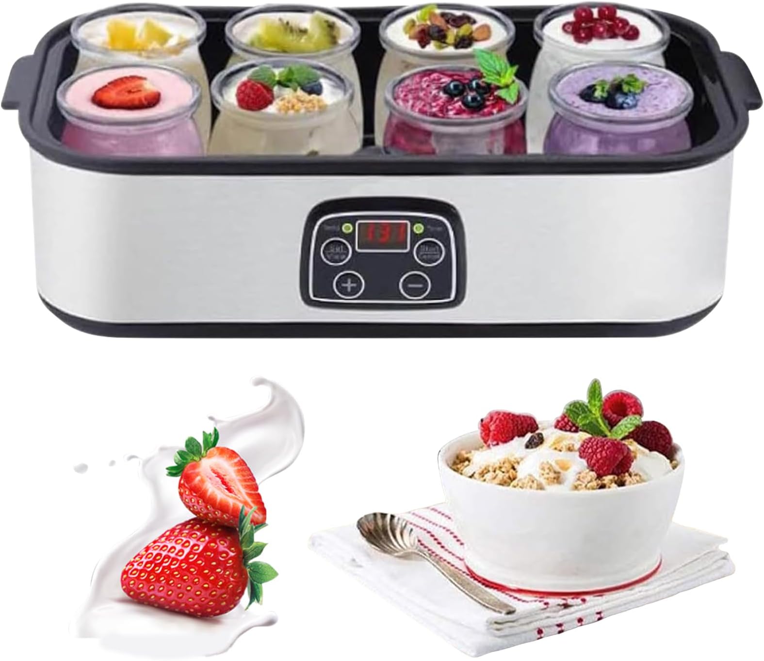 68-131°F Yogurt Makers with 8 Jars, Led Display Multi-Function Electric Yogurt Machine, 1400ml Automatic Yogurt Maker Machine, Easy Cleaning Yoghurt Maker Gift for Men Women