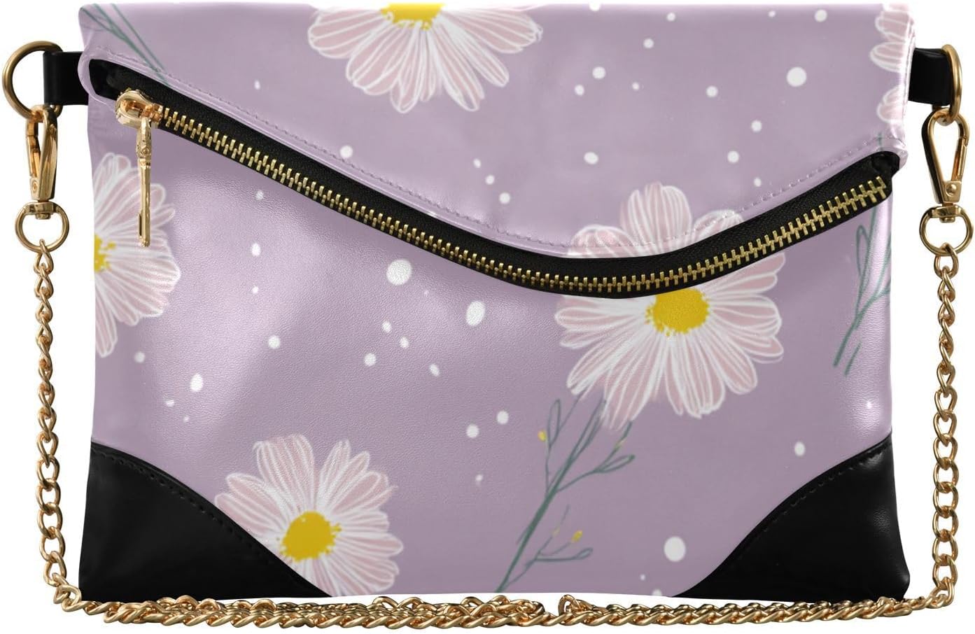PU Leather Clutch Handbags for Women Elegant Purses And Handbags for Lady Daisy Flower Pink Purple