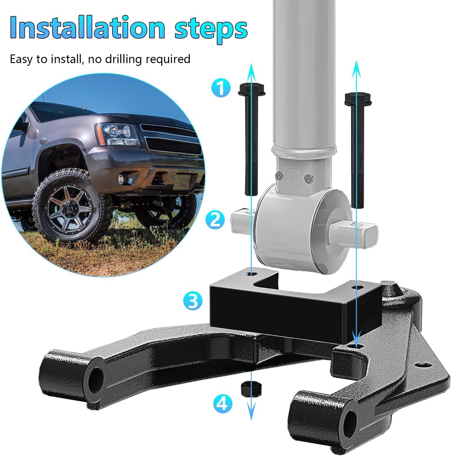 2" Leveling Lift Kit Aluminium with Front Magna Ride Relocation Brackets Compatible with 2007-2019 GMC Sierra or Yukon 2WD/4WD