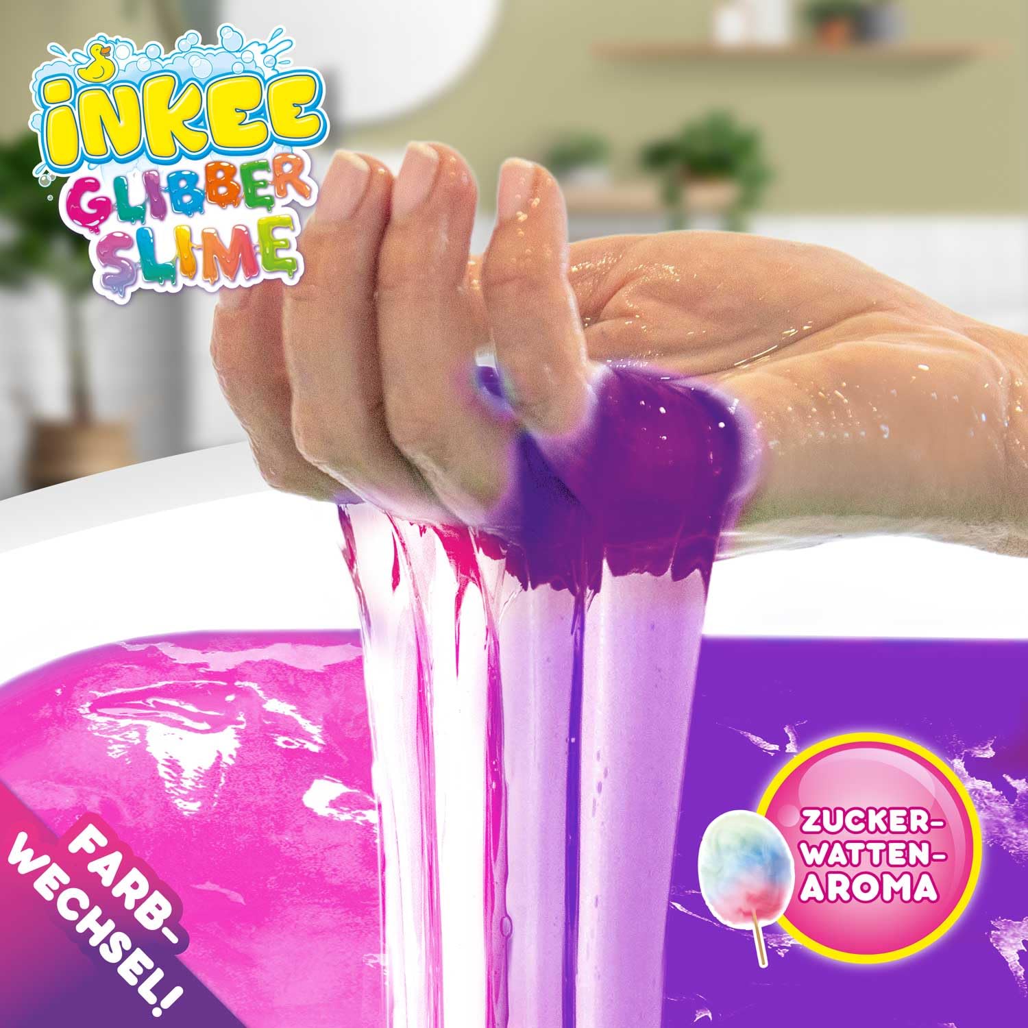 INKEE Slime Galupy Syrenka do wanny w kolorze liliowym z zapachem na waty cukrowej, zamienia wodę w szlam, zmienia kolor, na 25 litrów wody
