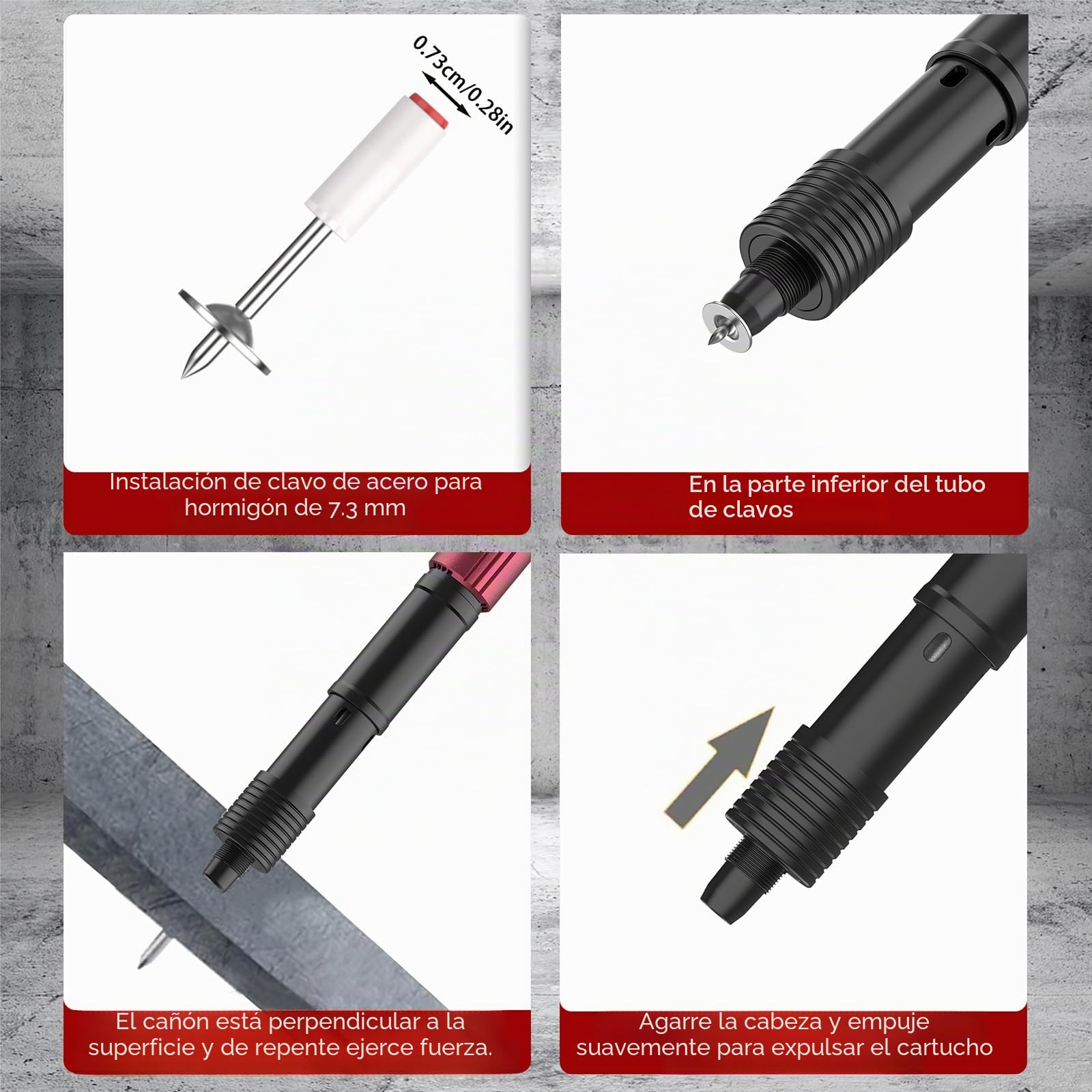 Pistola de clavos manual, mini pistola de clavos para hormigón, 5 velocidades, con 150 clavos redondos, 50 clavos para tornillos, pistola de clavos silenciosa para paredes de ladrillo, trabajo en