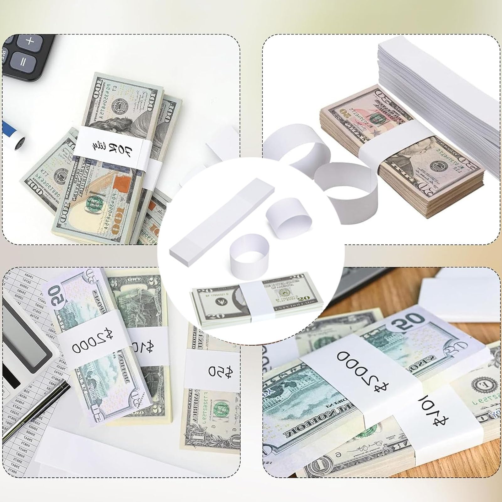 100PCS Money Bands For Notes UK, Blank White Banknotes Bands For Cash, Self Adhesive Currency - View #5