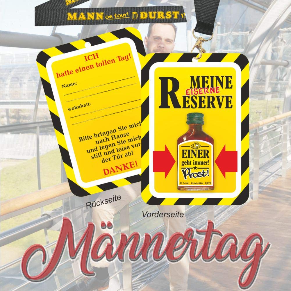 Glückwunschkarte zum Vatertag – „Eiserne Reserve“ mit Kräuterlikör & Schlüsselband – Perfektes Vatertagsgeschenk für Männer, originelle Geschenkidee zum Männertag, Geburtstag oder als Dankeschön