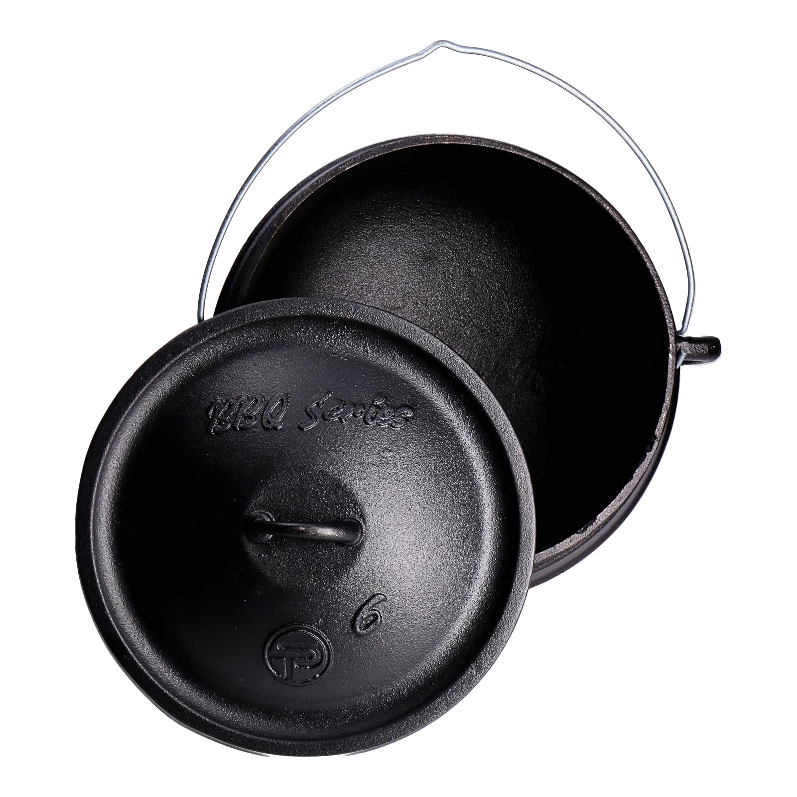 TP BBQ Potjie Hervidor de fuego sudafricano de hierro fundido, horno holandés con tapa y pies, cacerola para cocer, cocinar como accesorio de camping para cocinar al aire libre, aprox. 14 litros