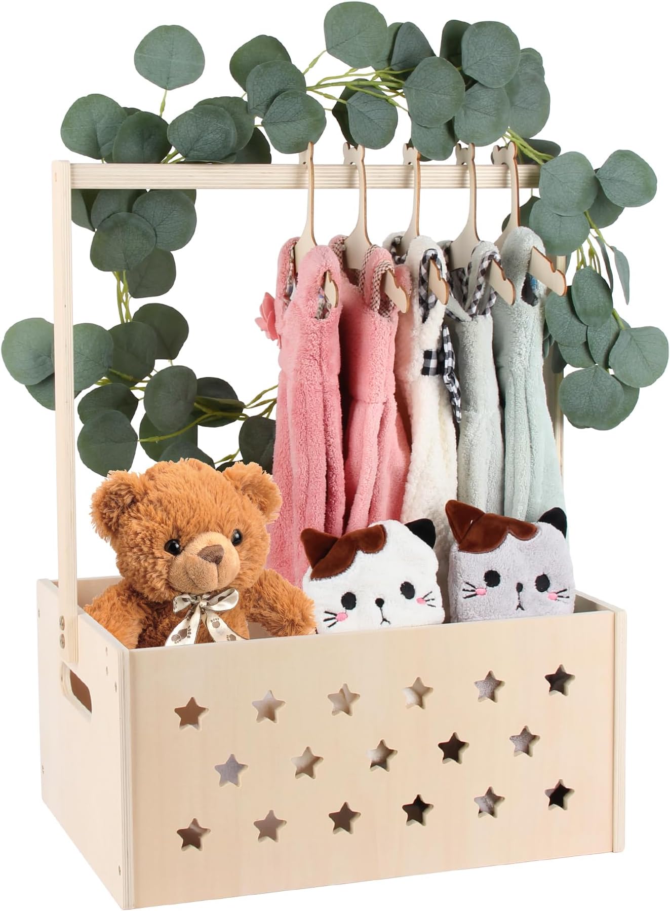 Wooden Baby Shower Crate Closet - Storage Basket With Hanging Rack In Sky Blue