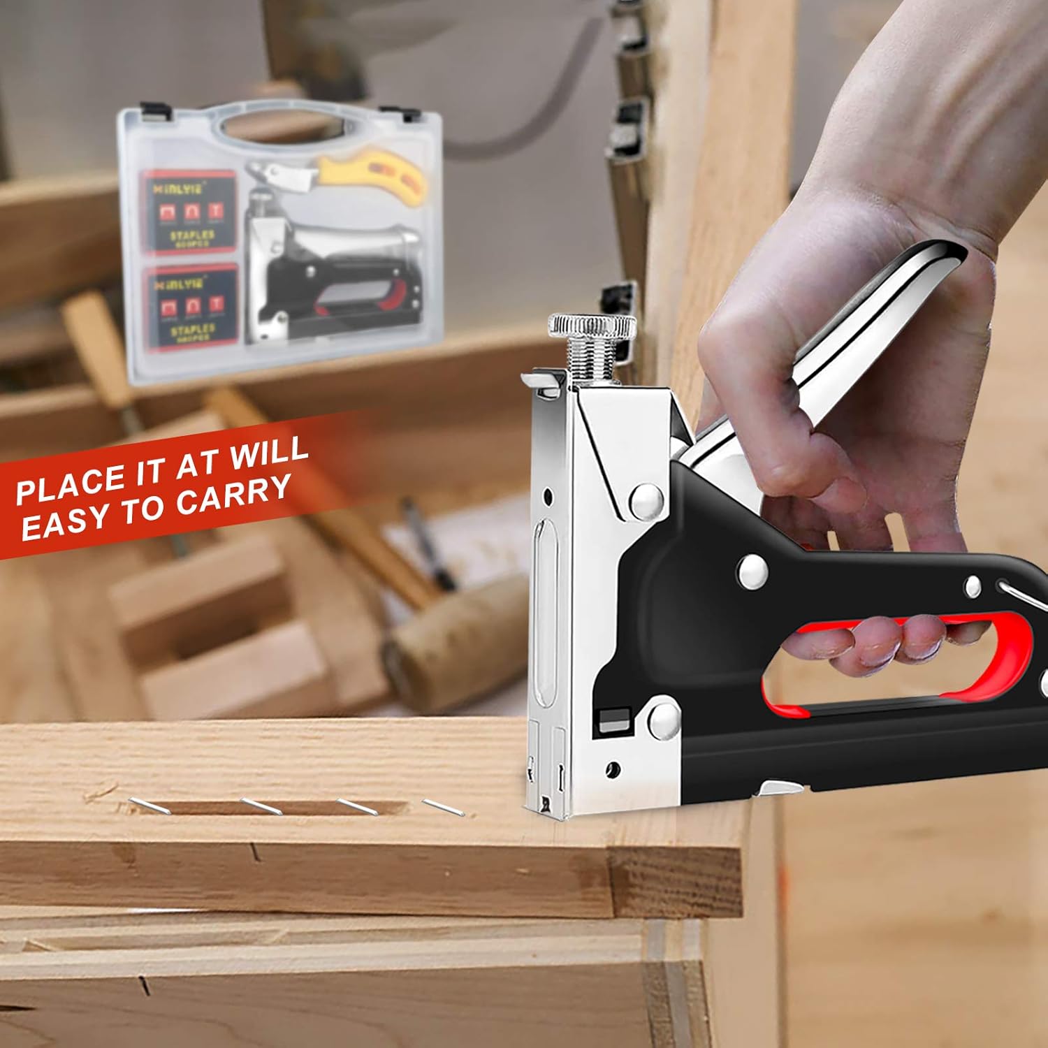 Staple Gun with Staples, AtfArt Manual Staplers with Staple Remover and 1200 Staples Portable Staple Gun with Case Upholstery Staple Gun for Wood Crafts Carpet Christmas Lights Wire Cable : Office Products