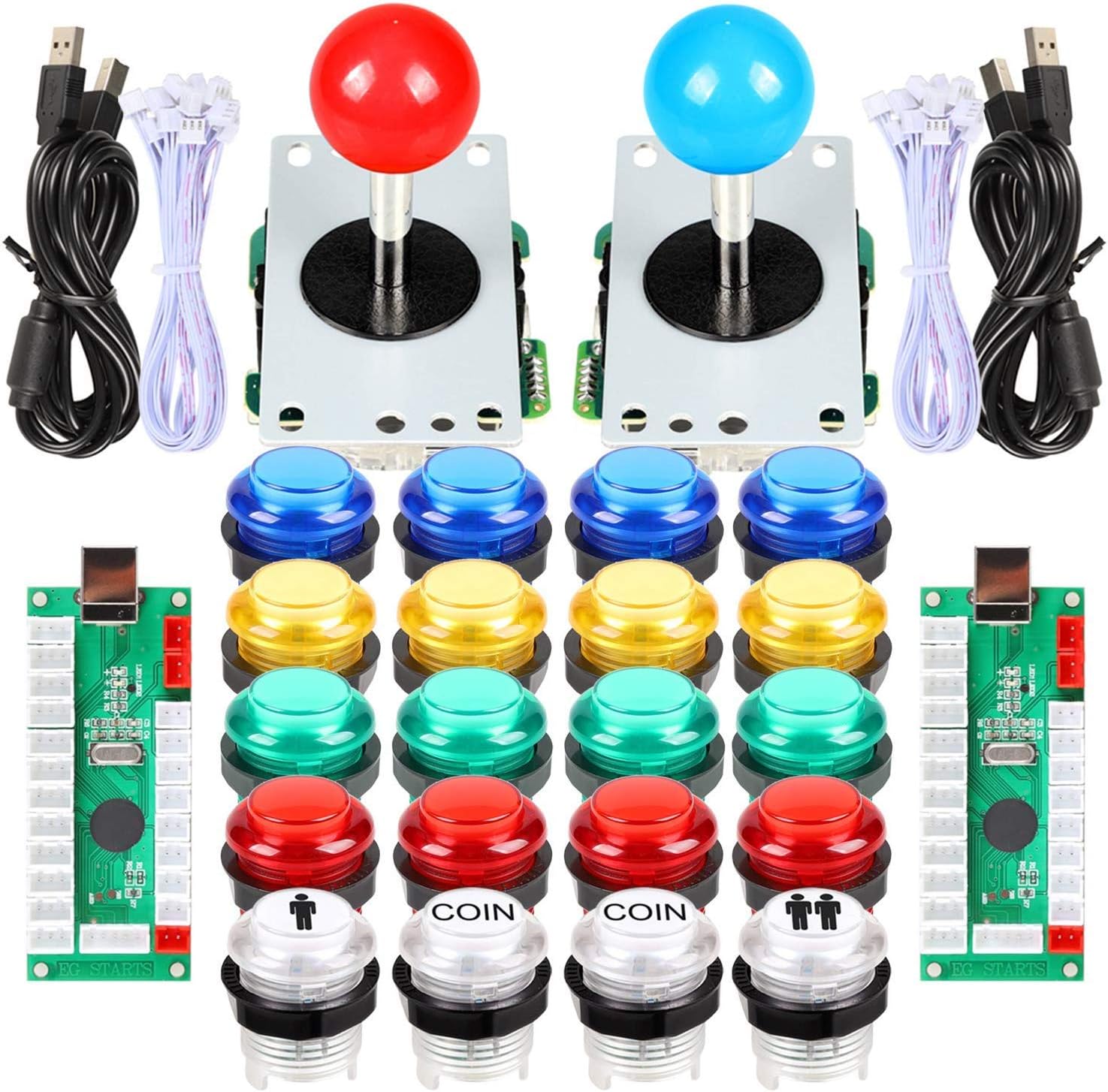 EG STARTS Kit Arcade DIY – Encodeur USB + Joystick + Boutons – Pour PC MAME Raspberry Pi – Jaune