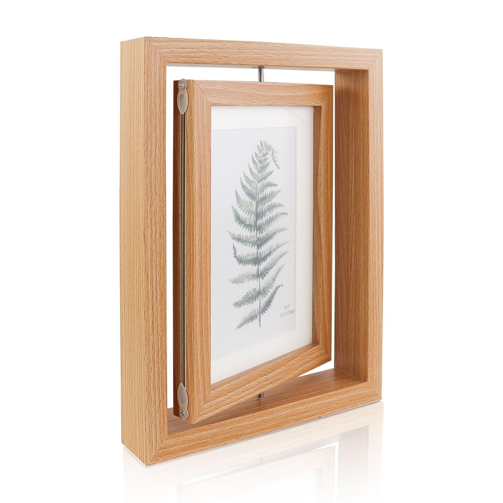 Andiker Rotating Photo Frame 7x5, Double Sided Photo Frame with Wood Frame Mat Boards Horizontal and Vertical Tabletop Display Picture Frame for Home Office Wedding Decor (Nature)