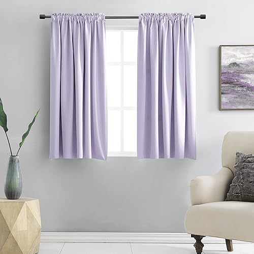 DONREN - Cortinas opacas de color morado lavanda de 54 pulgadas de largo para cocina, cortinas con bolsillo para cortinero, tratamiento de ventanas