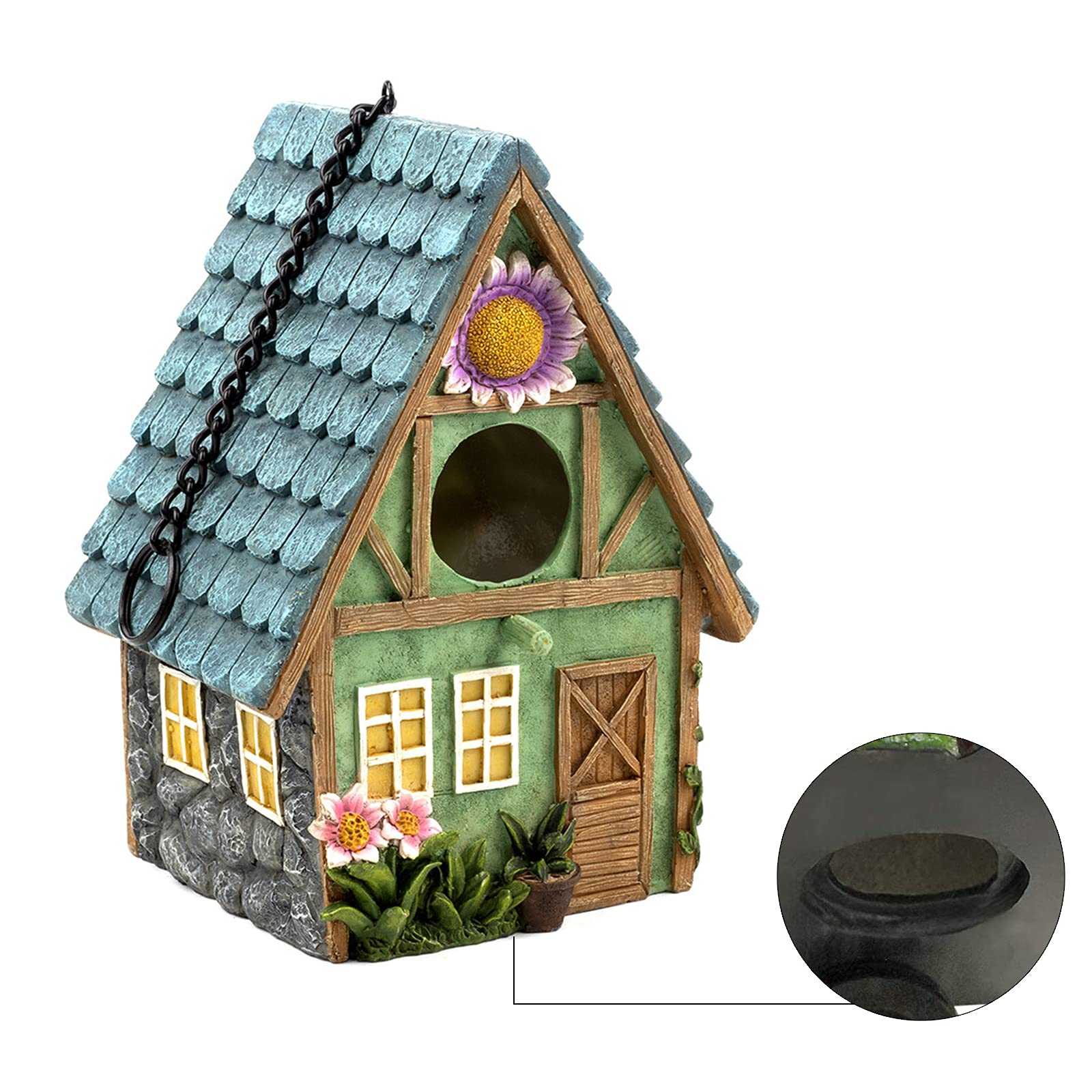 Casa de pájaros de resina sintética, para colgar al aire libre, con anillo de metal, adecuada para jardín, terraza y patio.
