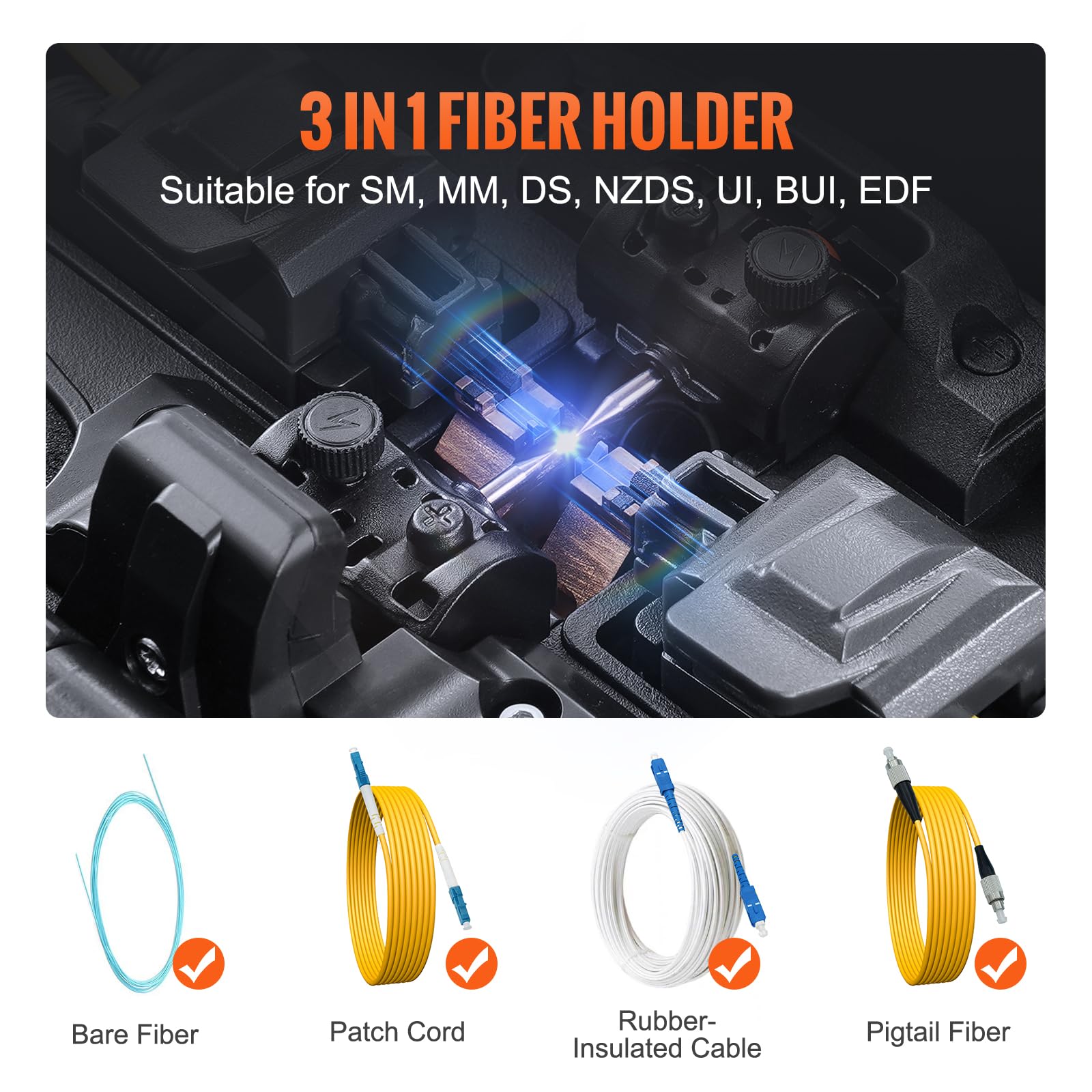 VEVOR Empalmador de Fibra Óptica de 6 Motores, Alineación de Núcleo, 7800 mAh, 146x131x152 mm